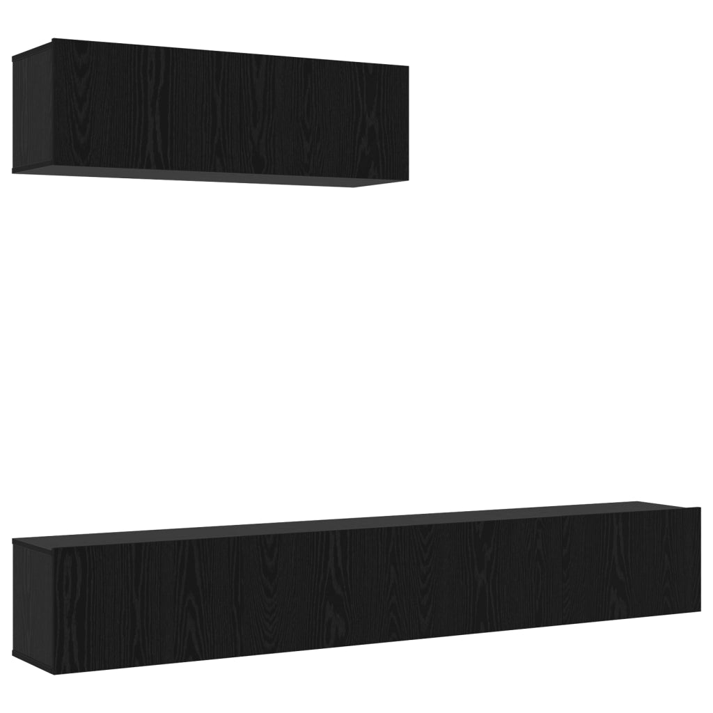 Set Mobile TV 3 Pezzi Montato a Parete Rovere Nero Legno Ingenerizzato