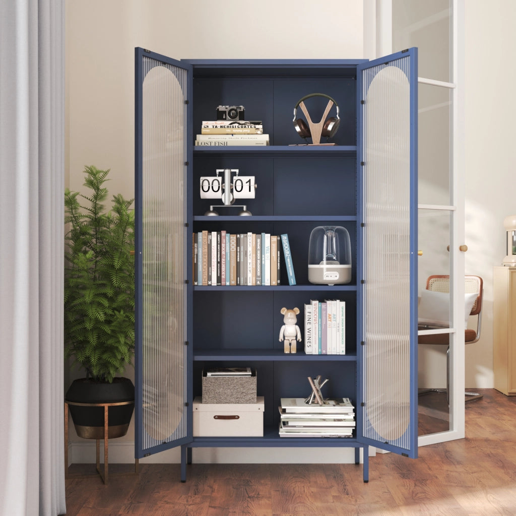 Armadio in metallo e vetro blu-grigio 180 cm YASMINE