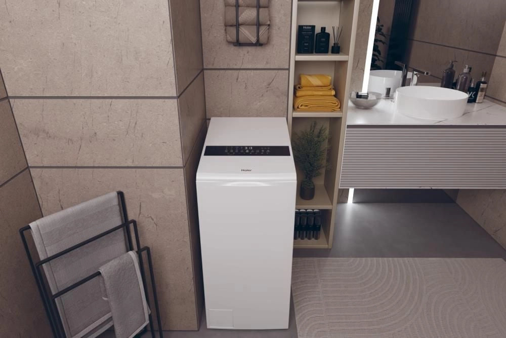 Haier T Series 9, Lavatrice Carica dall'alto 9 KG, Classe A, 1300 giri, Bianco, Inverter, Vapore, Wi-Fi, HW90-BPD13386U-S