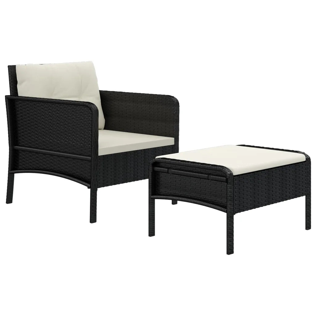 Set da Giardino 2 pz | Set Salotto da Giardino con Cuscini Nero in Polyrattan