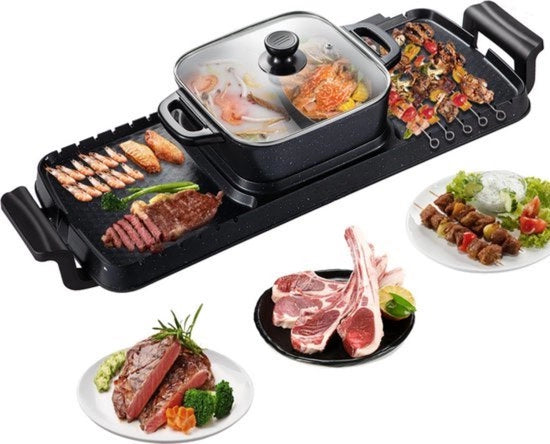 Griglia elettrica portatile - senza fumo - antiaderente - pan grill e hot pot