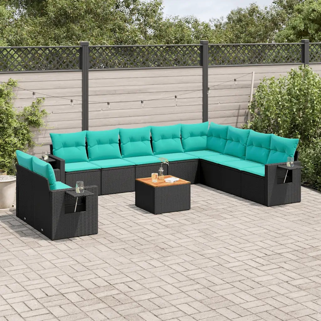 Set Divani da Giardino 11 pz con Cuscini Nero in Polyrattan 3224636