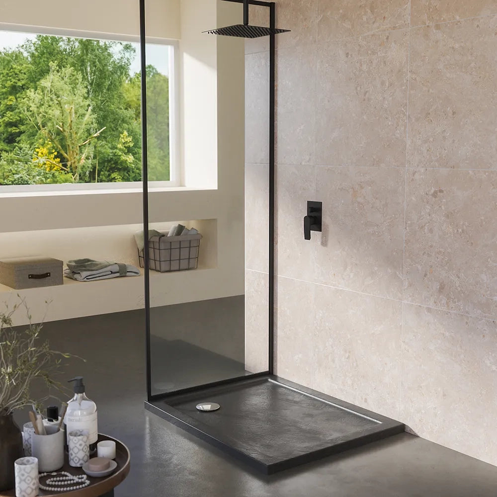 Piatto doccia 70x140 effetto pietra nero in acrilico altezza slim | Petra