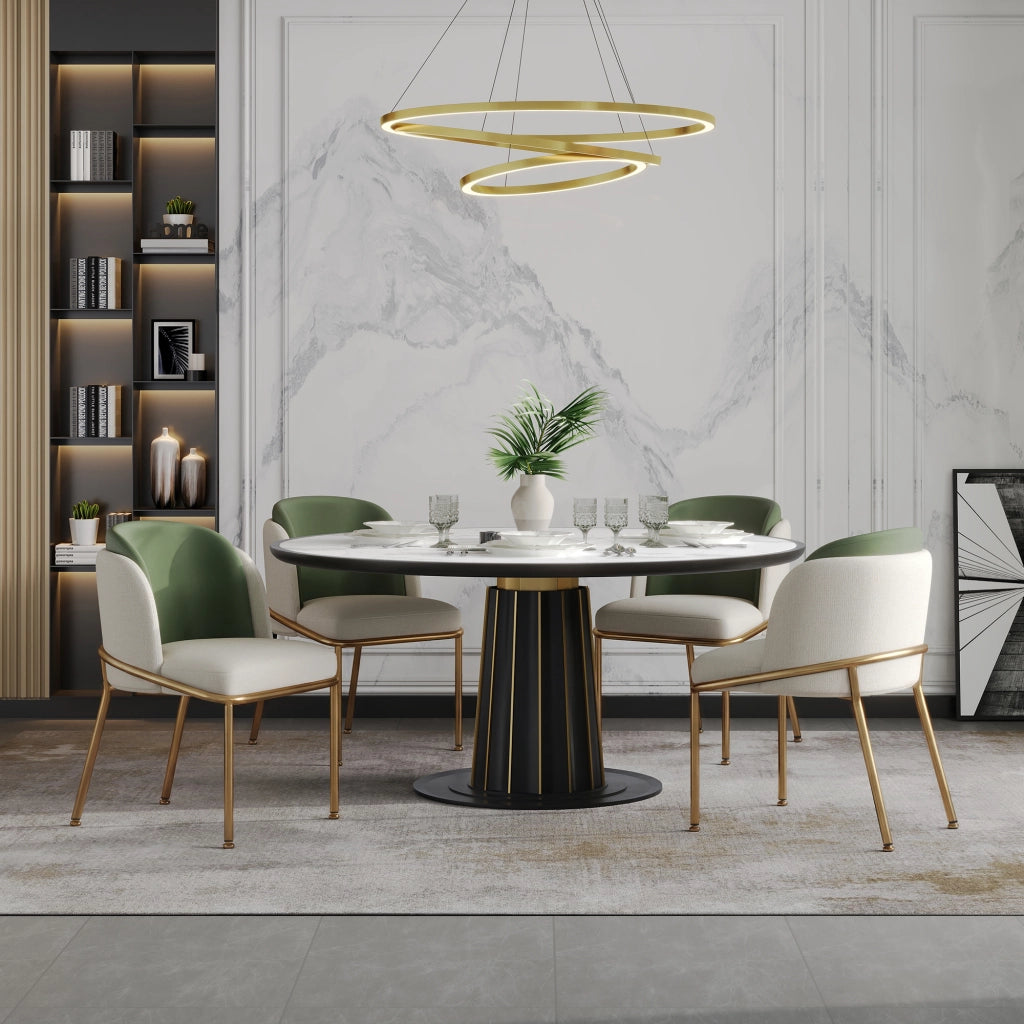 SEDIA da pranzo nordica, 44.5x50.8 cm, PVC verde/oro, Set da 4 pezzi