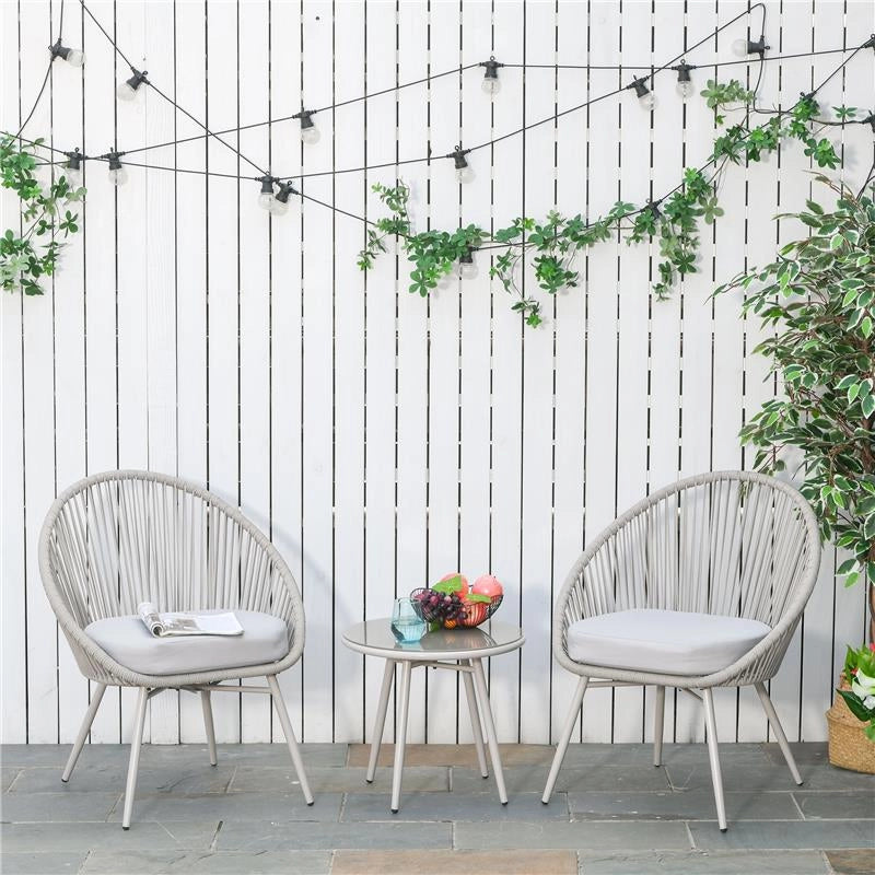 SET POLTRONCINE DA GIARDINO INTRECCIATE IN PE RATTAN CON TAVOLINO BIANCO CREMA