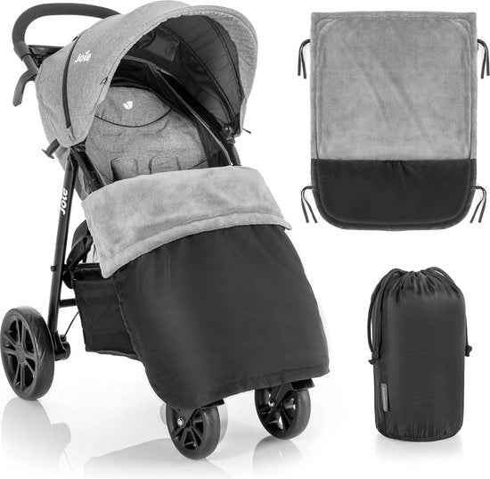 Duvetta per passeggino - Alternativa al copri piede - Universale per passeggino, carrozzina e buggy - Impermeabile 4 stagioni Duvetta in fleece - con tasca per trasporto - Nero/Grigio