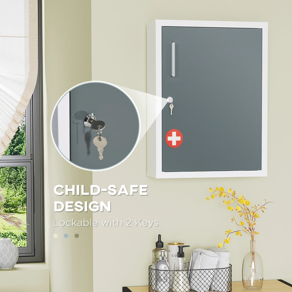 Easycomfort Armadietto Medicinali con 3 Ripiani e Blocco con Chiavi in Acciaio, 40x15x53.5cm, Bianco e Grigio