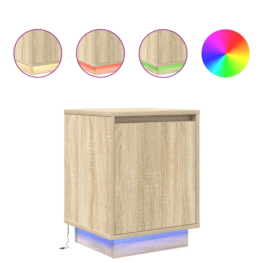 Set di 2 Comodini | Armadio da Notte | Mobiletto da notte con Luci a LED Rovere Sonoma 38x34x50 cm
