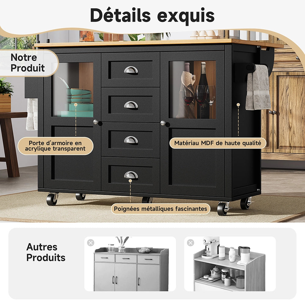 Isola cucina - Xylo - 120x73x93cm 2 porte 4 cassetti bianco/nero