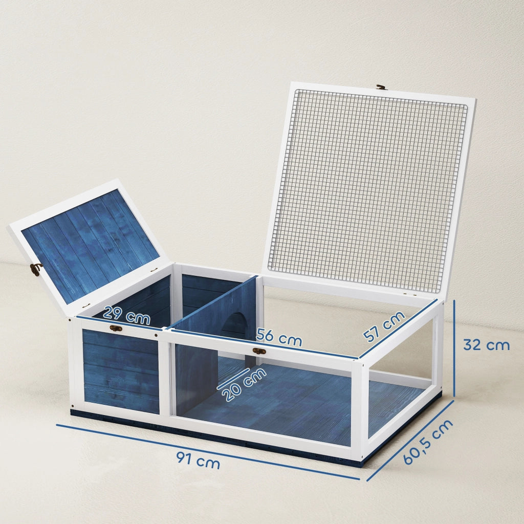 Casetta per tartarughe in legno con tetto apribile ¨C zephmum ¨C 91x60.5x32 cm, blu