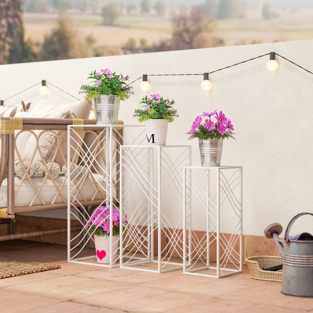 Set 3 Pezzi Pianta Metallico Staccabile ¨C zephmum ¨C Bianco 50x60x70 cm