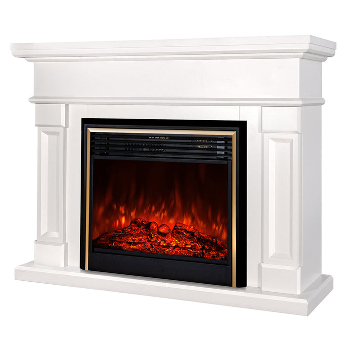 Camino Elettrico da Pavimento 102x136x33 cm Effetto Fiamma 1950W Riga & Richi Panna