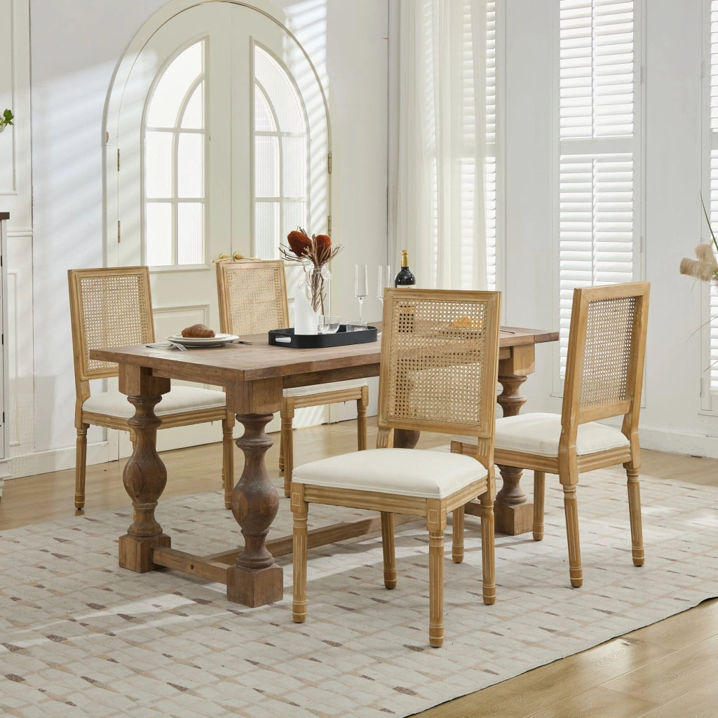 SEDIE Set da 2 pezzi con schienale in rattan intrecciato 98x31x48 cm Beige