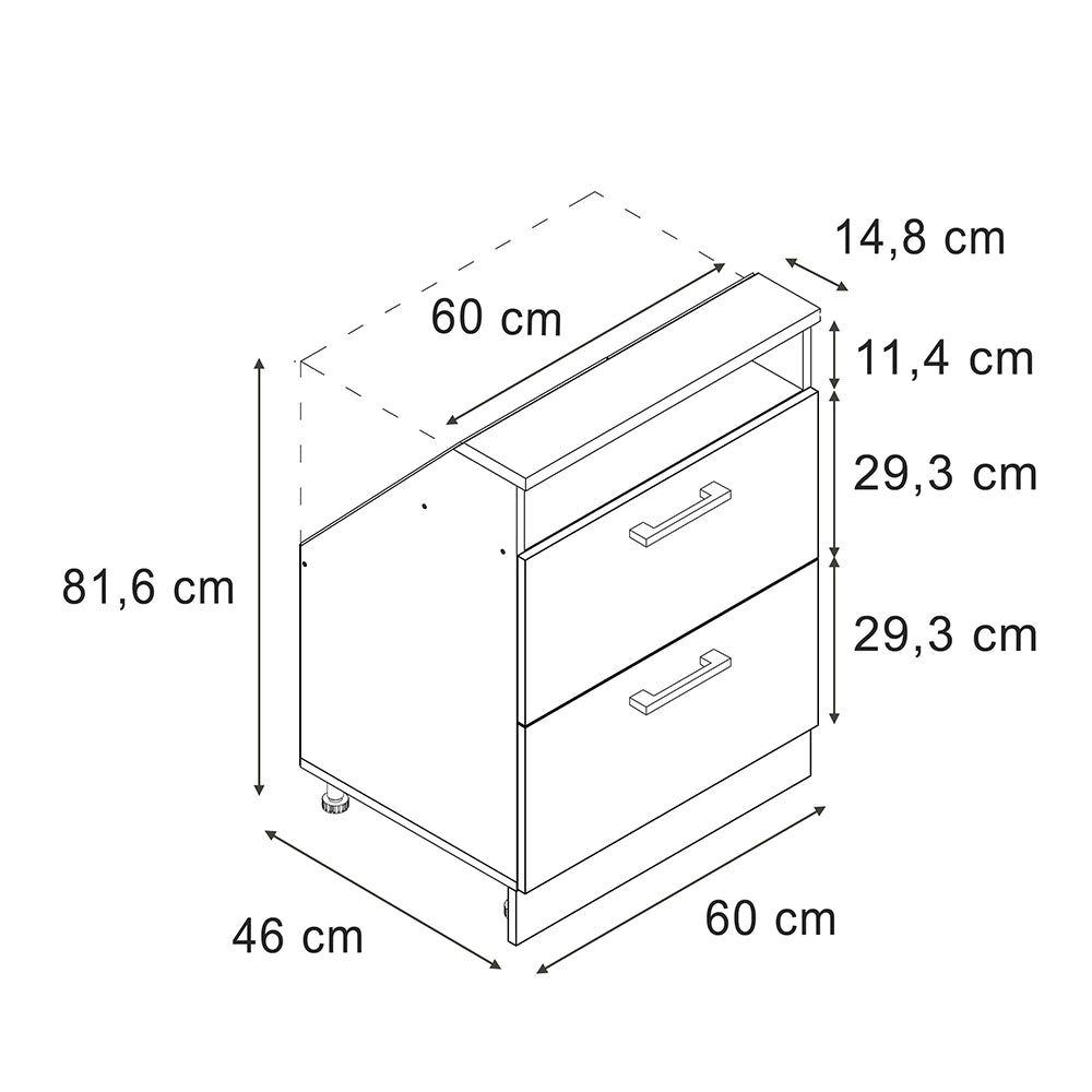 Vicco Mobile cucina sottotetto Grigio nobile/rovere dorato 60 cm con 2 cassetti