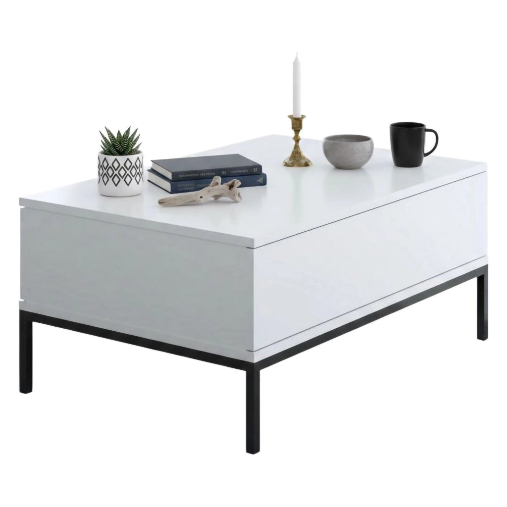 Tavolino da salotto Vespero, Tavolo basso da caffè, Portariviste per divano, Ripiano da soggiorno, 90x60h40 cm, Bianco e Nero