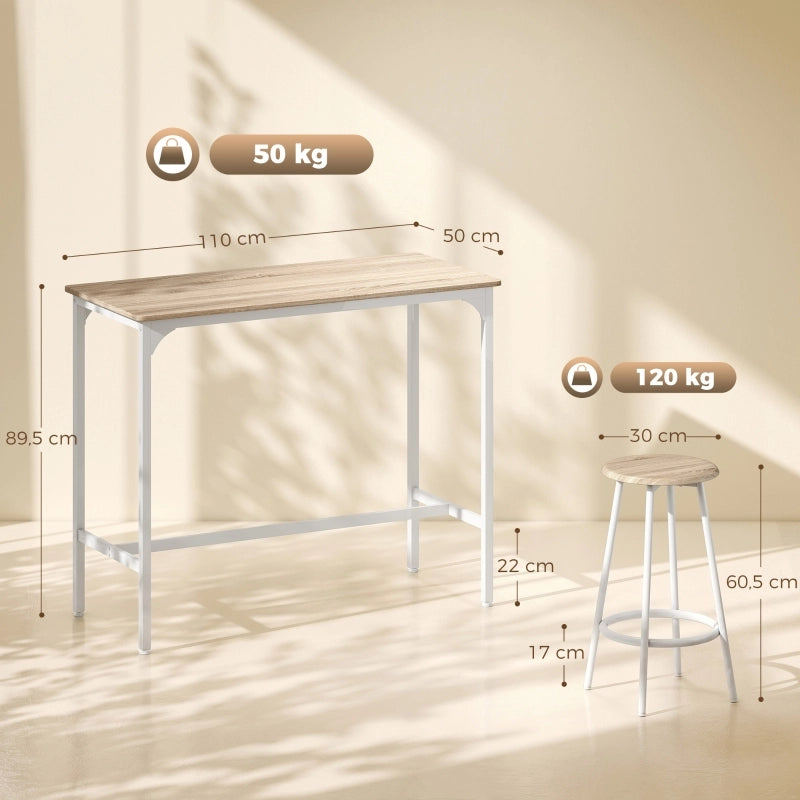 TAVOLO ALTO Set da 5 pezzi 110x50 cm Effetto rovere