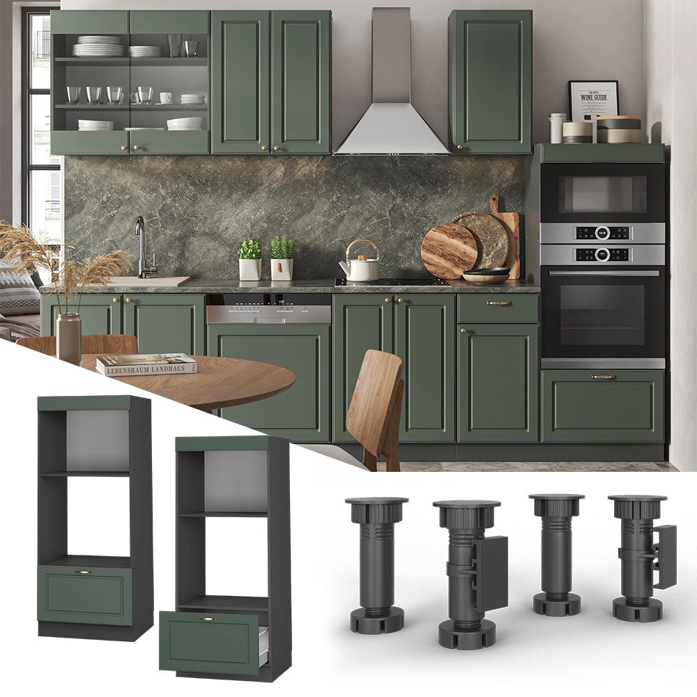 Mobile cucina microonde Fame-Line Verde-oro rustico/Antracite 60 cm aperto Vicco