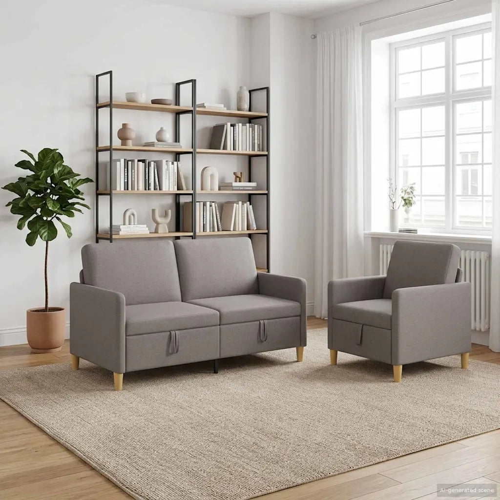Set di Divani con Storage 2 pz Tortora Poliestere 3429182