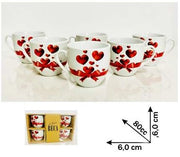 Set 6 Tazzine Tazze da Caffè in Ceramica senza Piattini Cuori Rossi