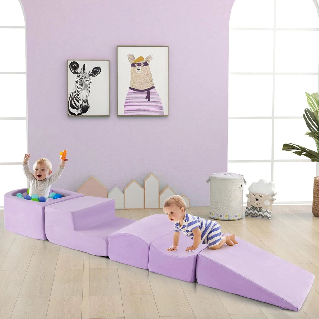 Set di 5 Pezzi Gioco in Schiuma, Blocchi con Piscina di Palline per Bambini, Coperture Lavabili con Cerniere, Blocchi Creativi per Stanza di Giocattoli, Camera da Letto (Viola)