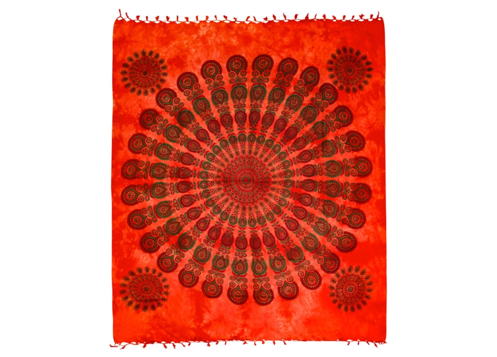 Telo Mare Spiaggia Grande Antisabbia Parasole Modello Batik Pavone - Pavone - Arancio