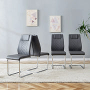 Sedie da Pranzo Scandinave ¨C MINIMAL ¨C Set 4 Pezzi, Similpelle Grigio Scuro, Gambe in Metallo