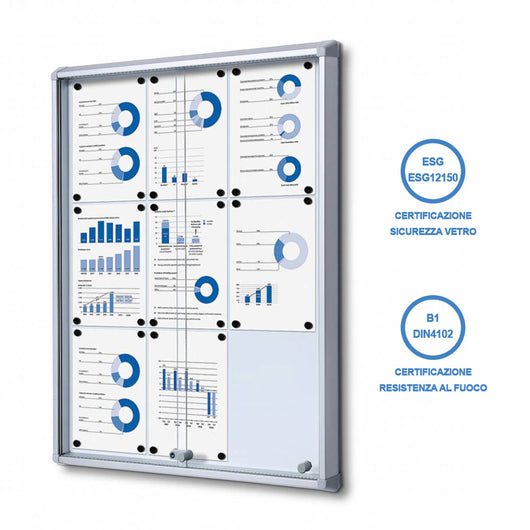 Bacheca con Ante Scorrevoli 72x98,2x5,9 cm in Alluminio Fondo Magnetico Silver