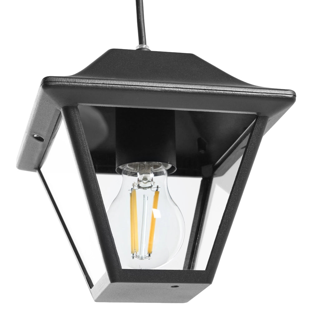 Lampada a sospensione da esterno per l'illuminazione e la decorazione del giardino, struttura in alluminio opaco, paralume in vetro, nera