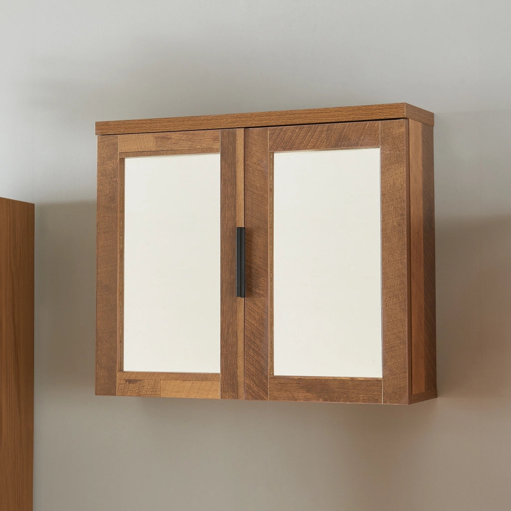 Armadietto Pensile da Bagno Namsskogan con Ante Specchiate - Effetto Noce [en.casa]
