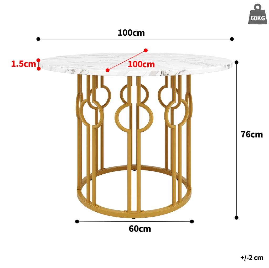 Tavolo da pranzo 100x100x76 cm con gambe regolabili; piano in MDF; oro e bianco