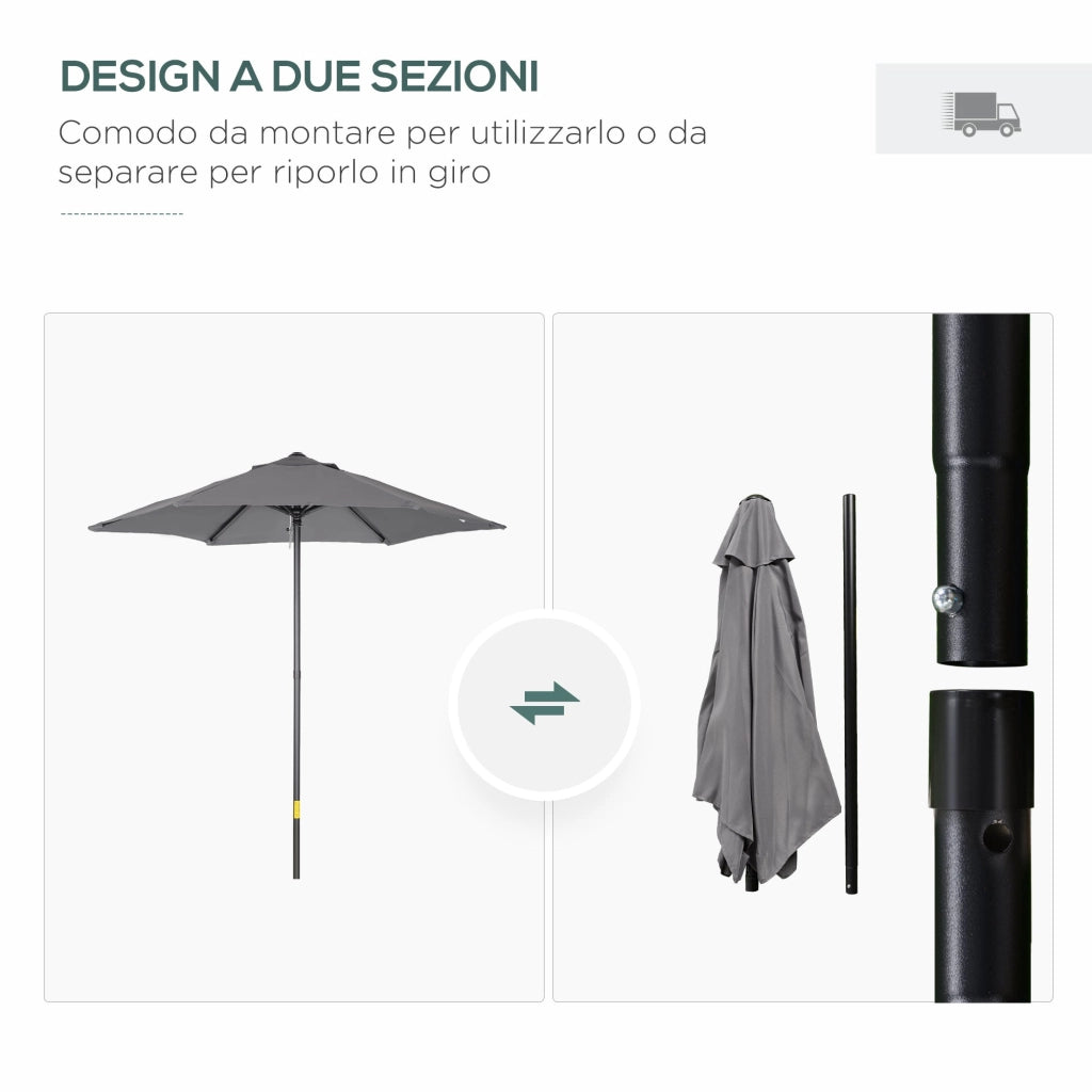 Ombrellone da Giardino Ø196x204H cm a 6 Stecche Grigio Scuro