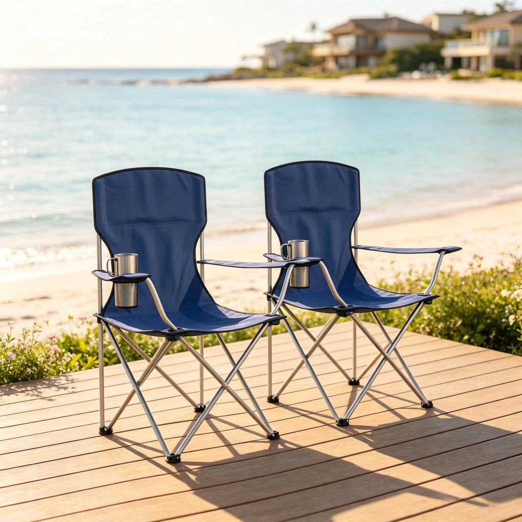 Lotto di 2 chaises de camping pliantes con porte-gobelet, sacca di trasporto e haut dossier