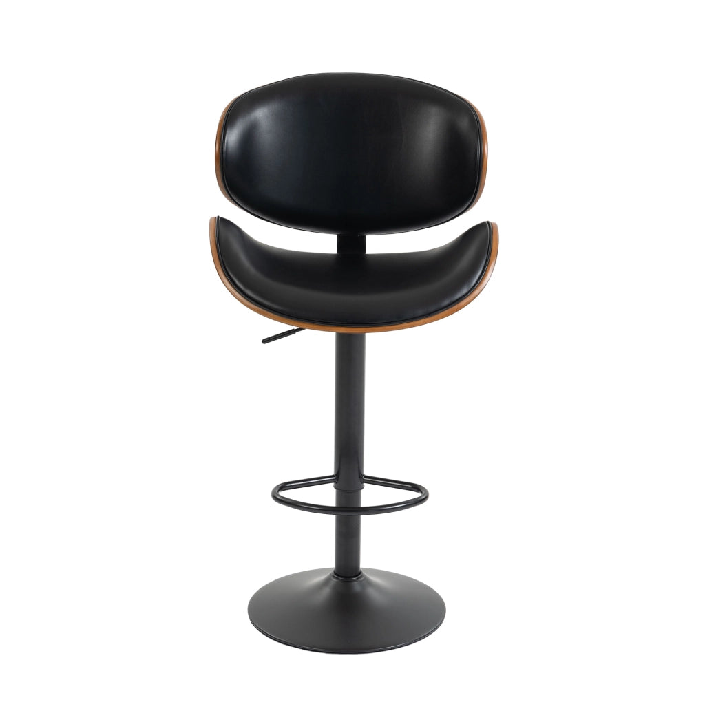 Sgabello da bar girevole 360° regolabile in altezza; in PU nero con schienale ergonomico