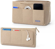 Organizzatore per borse con tasaporta interno, chiusura con catena e molletta, panno multifunzionale, 32 x 16 x 19 cm - beige