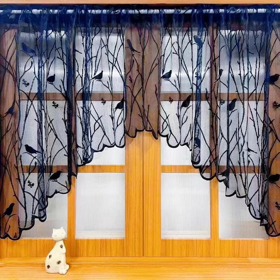 Gordini con Disegno di Fiori e Uccelli per Decora la Finestra di Stile Rurale, Transparenti ed Eleganti