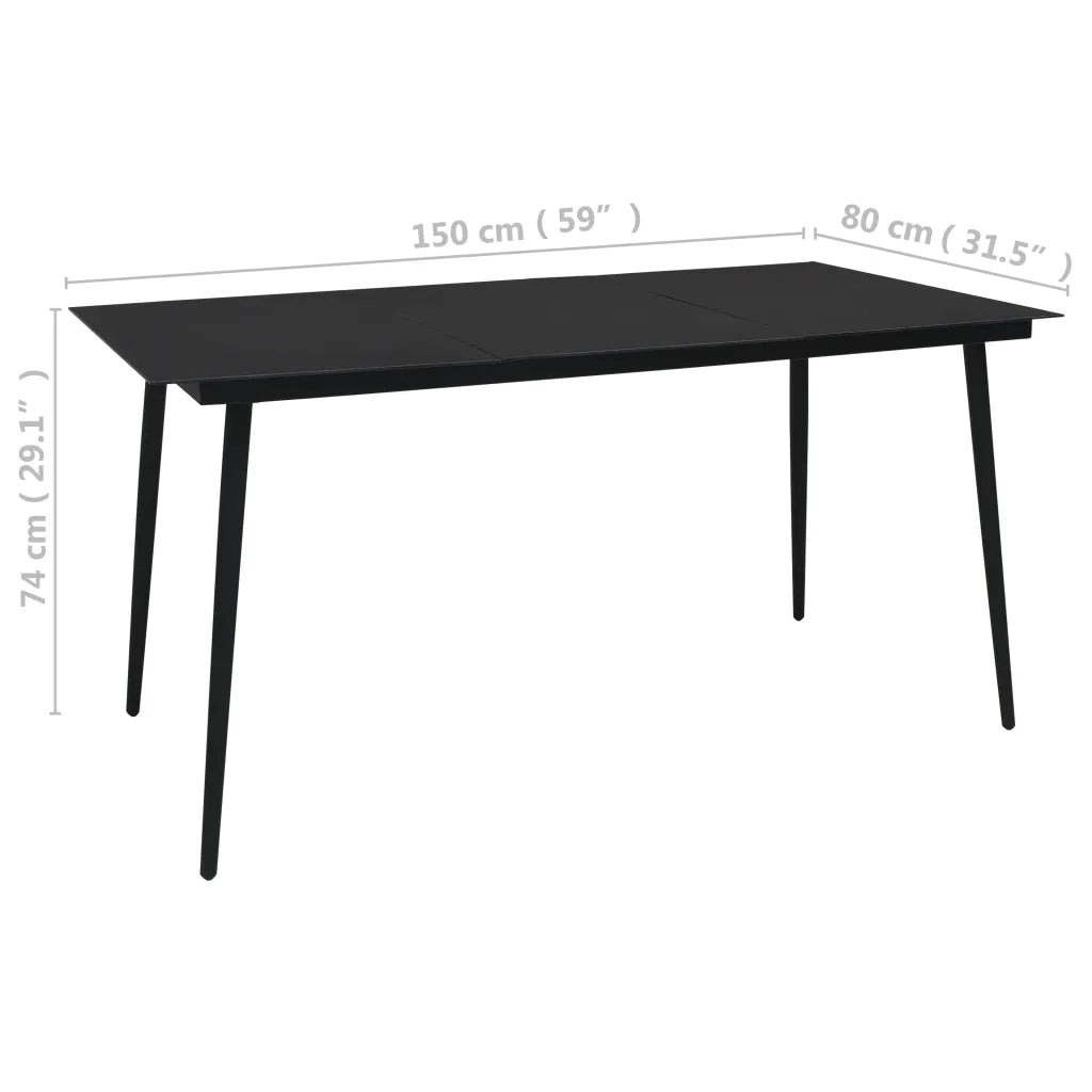 Tavolo da Giardino Nero 150x80x74 cm in Acciaio e Vetro 312158