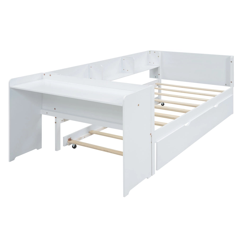 Letto Singolo con Letto Estraibile e Scrivania ¨C MINIMAL ¨C Bianco 90x200
