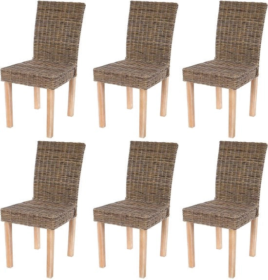 Set di 6 sedie da pranzo, poltrona in rattan, sedile da cucina, Kubu rotan