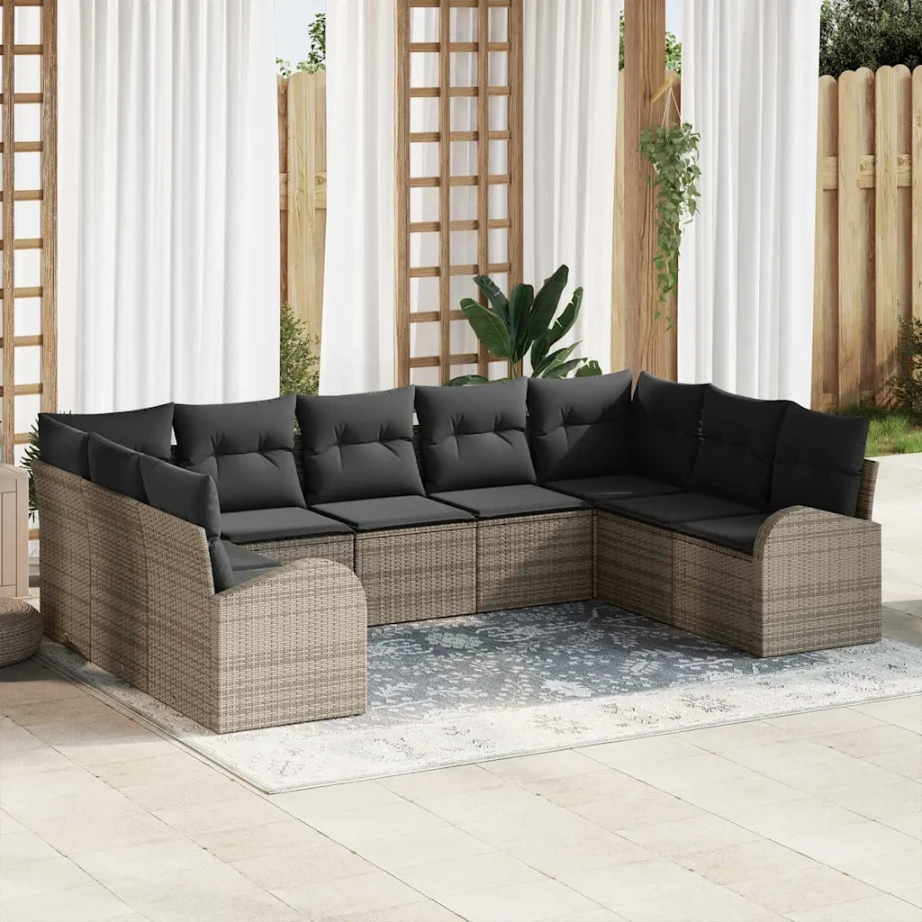 Set di divani con cuscino 9 pcs Grigio Rattan in Polipropilene