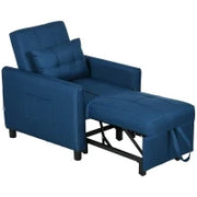 Poltrona Letto Singola Reclinabile su 3 Livelli con Cuscino e 2 Tasche Laterali, 69x82x85cm, Blu
