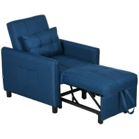 Poltrona Letto Singola Reclinabile su 3 Livelli con Cuscino e 2 Tasche Laterali, 69x82x85cm, Blu