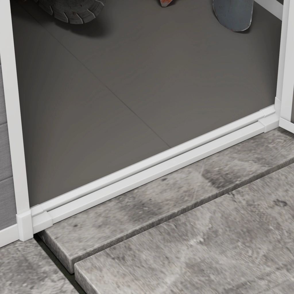 Casetta da giardino in alluminio e plastica 122x149x192/177 cm, grigia, con porta e finestra