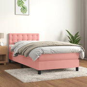 Giroletto a Molle con Materasso-Struttura Letto Rosa 90x190 cm in Velluto 477178
