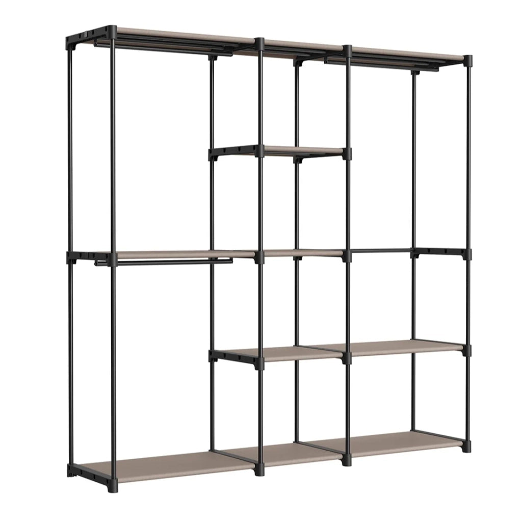 Armadio appendiabiti 43 x 138 x 182 cm 3 scomparti appendiabiti con ripiani grande capacità per camera da letto per adulti camera da letto per bambini soggiorno spogliatoio nero 12_0003977