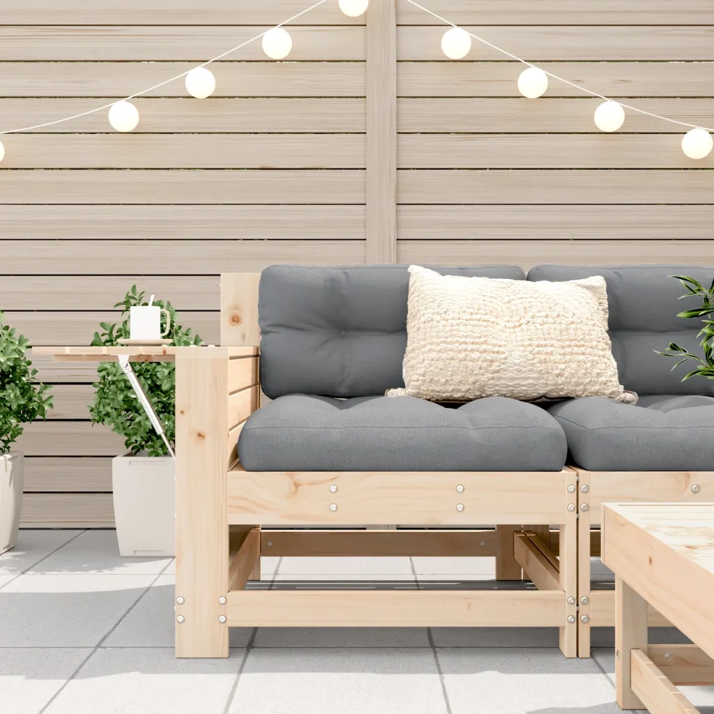 Divano Giardino Senza Braccioli con Cuscino-Sofa da Giardino-Divanetto da esterno Legno Massello Pino 445297