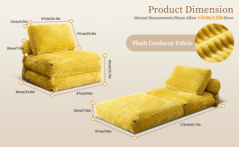 Poltrona Letto Pieghevole ¨C MINIMAL ¨C Futon Convertibile per Soggiorno e Camera