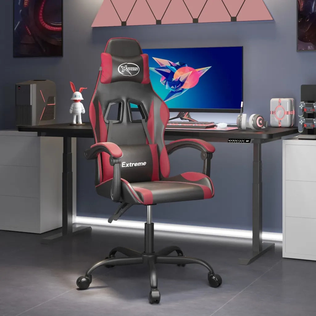 Sedia da Gaming Girevole Nero e Rosso Vino in Similpelle 349574