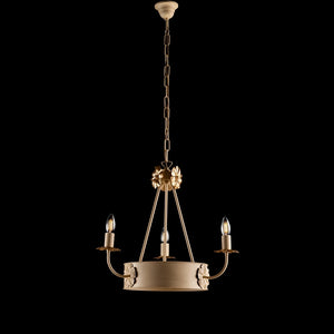 Lampadario Rustico 3 Luci Ferro Avorio e Oro Decorazioni Oro serie Kansas
