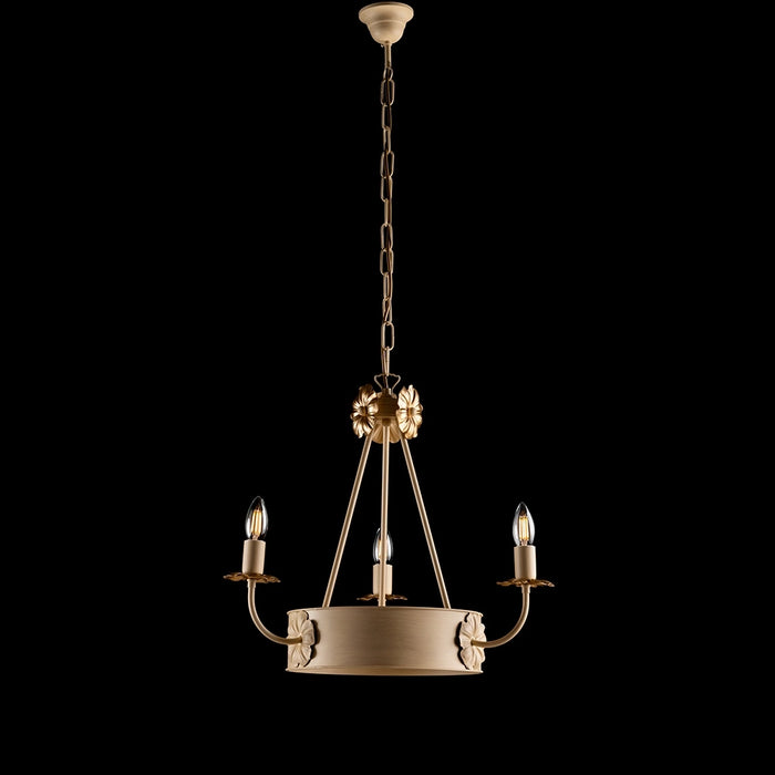 Lampadario Rustico 3 Luci Ferro Avorio e Oro Decorazioni Oro serie Kansas