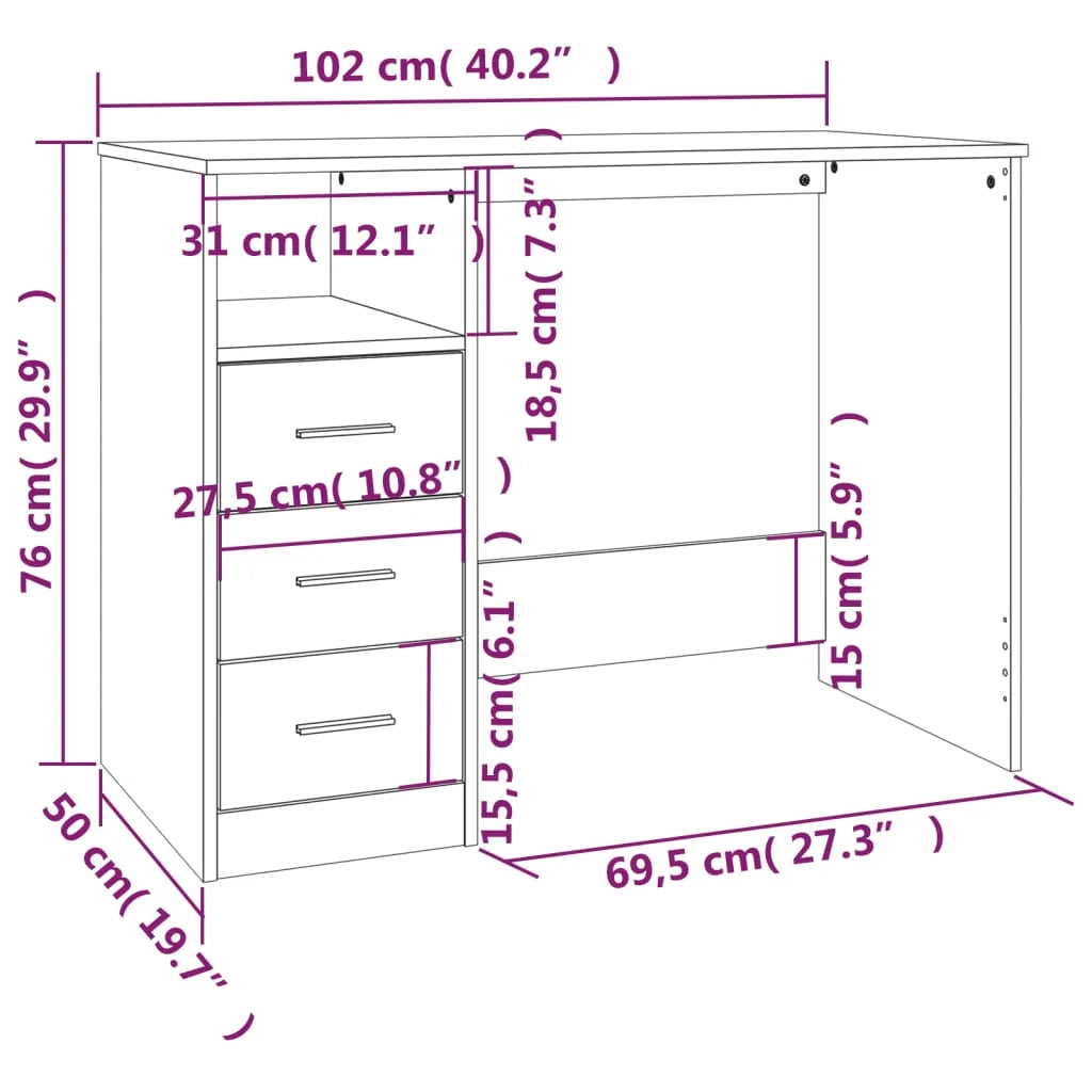 Scrivania postazione di lavoro scrivania per computer mobile da studio con cassetti 102 x 50 x 76 cm legno ingegnerizzato bianco 02_0023465